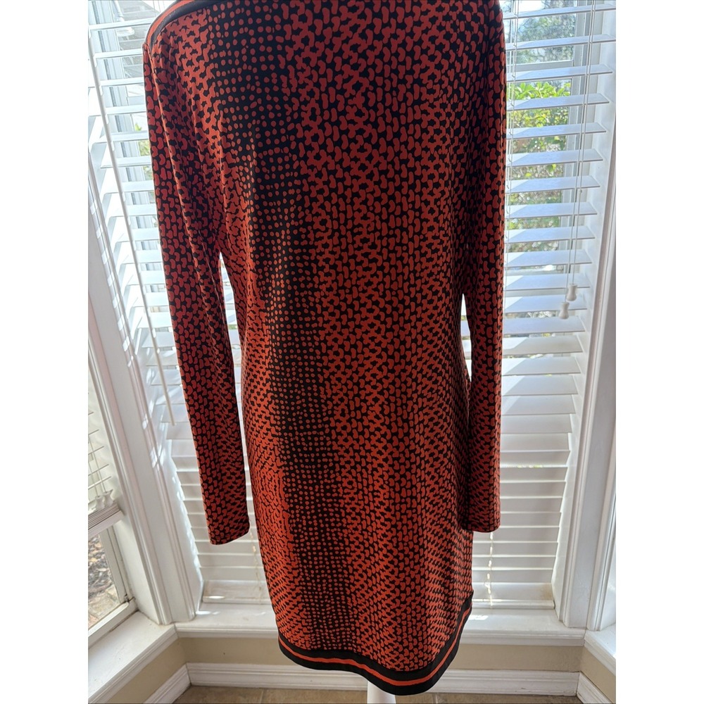 Michael Kors black and orange abstract print long-sleeve sheath dress Medium - Picture 2 of 8